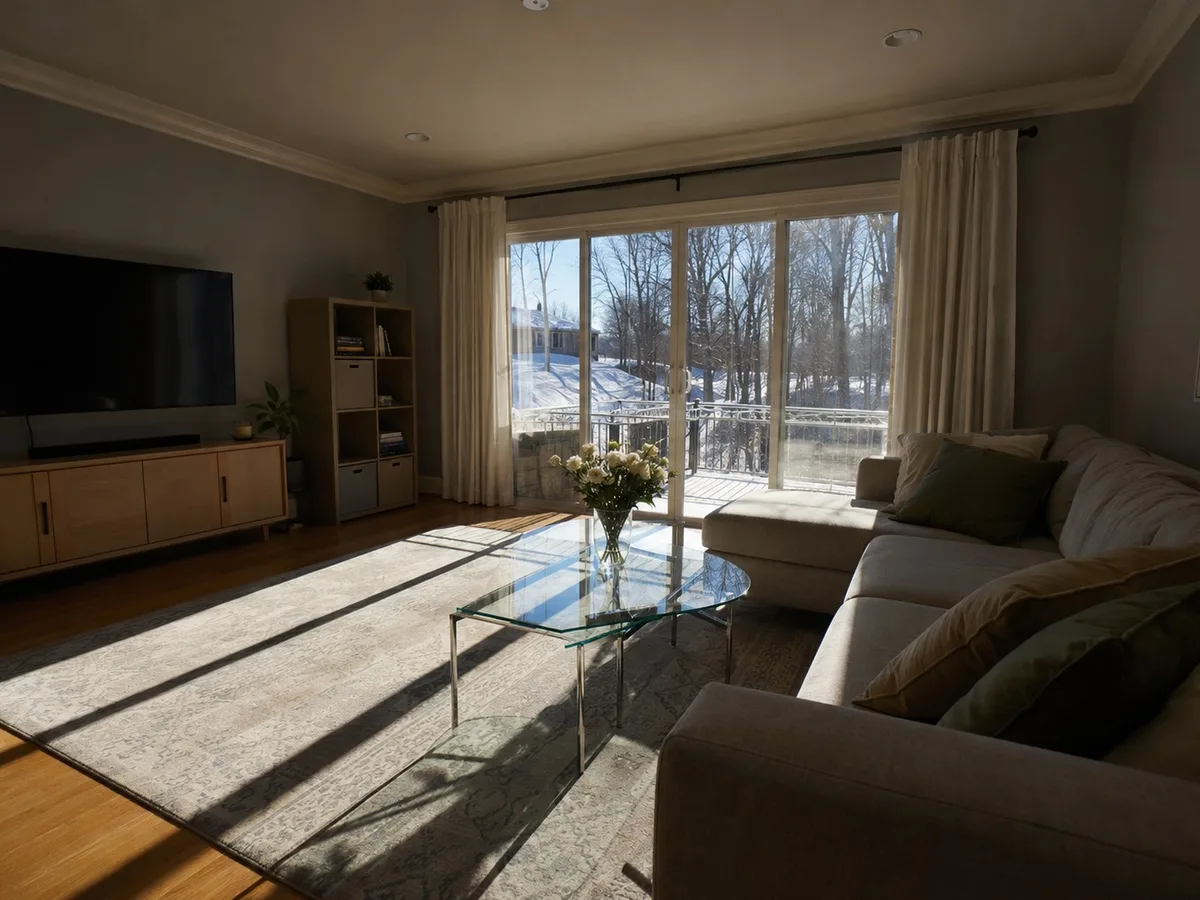Living Room, before Window Pull (Keep exterior window detail visible without darkening the room.)